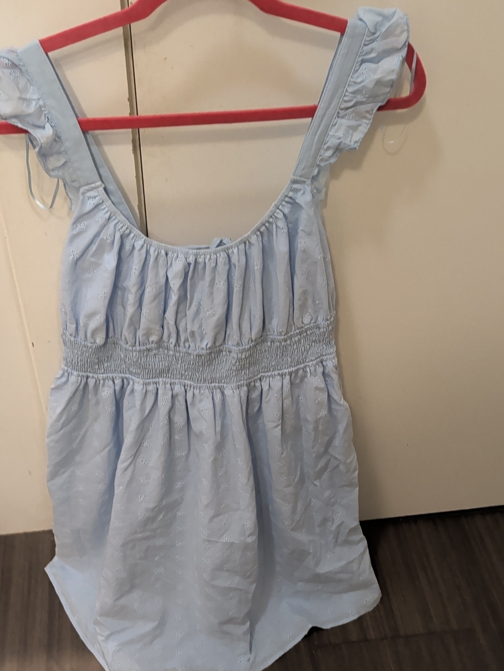 Haute Monde Light Blue Ruffle Strap Eyelet Dress
